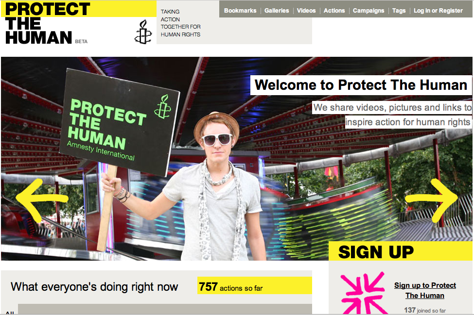 A screenshot of the logged out homepage for protectthehuman.com