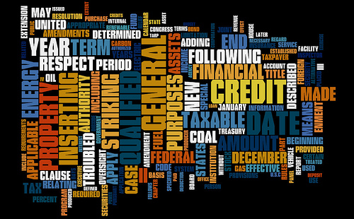 Tag cloud for the bail out law signed by George W Bush on Oct 3 2008